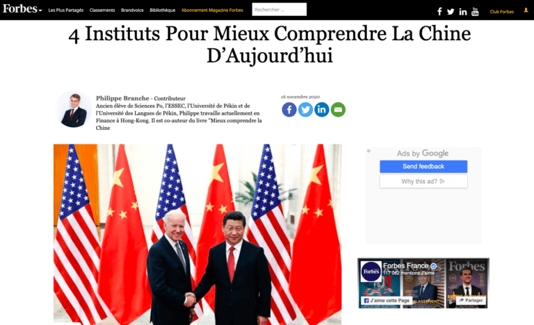 L&rsquo;institut Ricci, une référence sur la Chine d&rsquo;après le magazine Forbes