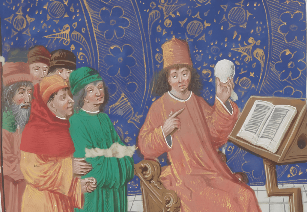 Enluminure représentant des personnages lisant, BnF ( base mandragore, MS Français 137).
